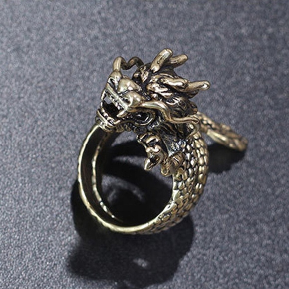 Dragon Ring Adjustable Vintage Gold Color - Picture 2 of 3